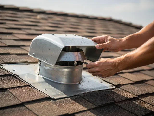 East San Gabriel Dryer Vent Cleaning certified technician safely cleaning a roof-mounted dryer vent in East San Gabriel