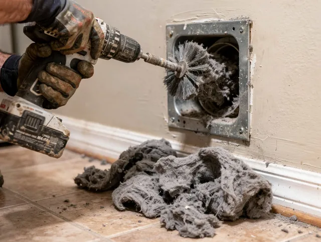 Certified East San Gabriel Dryer Vent Cleaning technician performing dryer vent cleaning in East San Gabriel